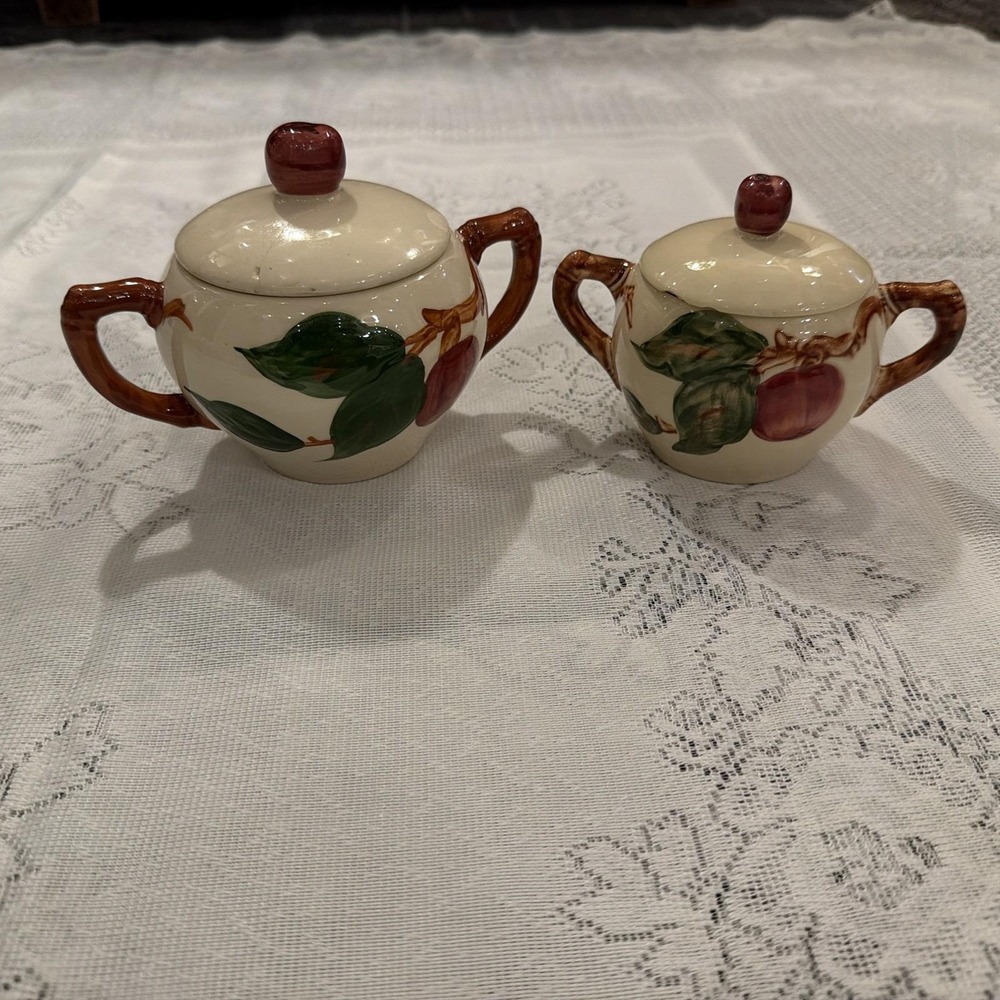 Set of 2 Franciscan Apple Pattern Sugar Bowl with Lid Vintage Made In California